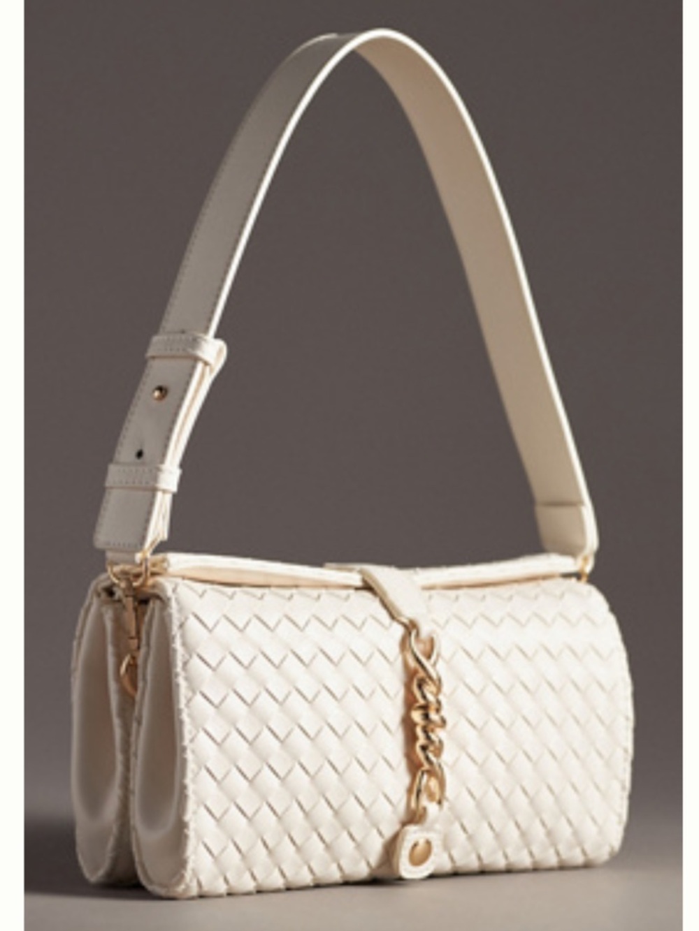 Woven Leather Shoulder Bag in Cream
